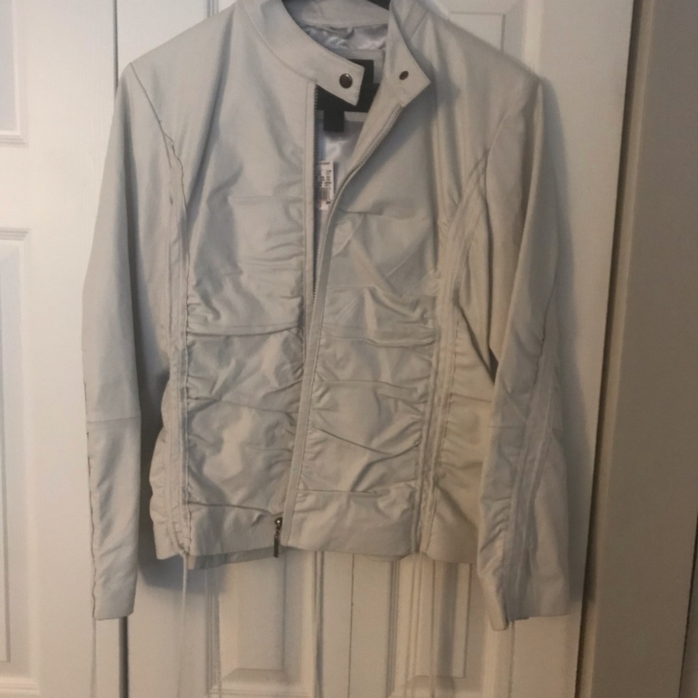 Ashley Stewart Quilted-Front Leather Jacket w/ Ruching Tassles